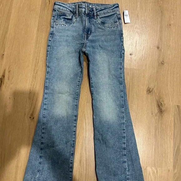 Gap 70’s Flare High Rise Bootcut Sequin Blue Silver Jeans Size 8 - Picture 2 of 5